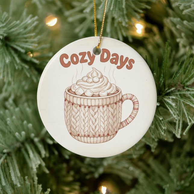Ornamento De Cerâmica Cozy Hot Cocoa Warm Marshmallow Mug Holiday (Árvore)