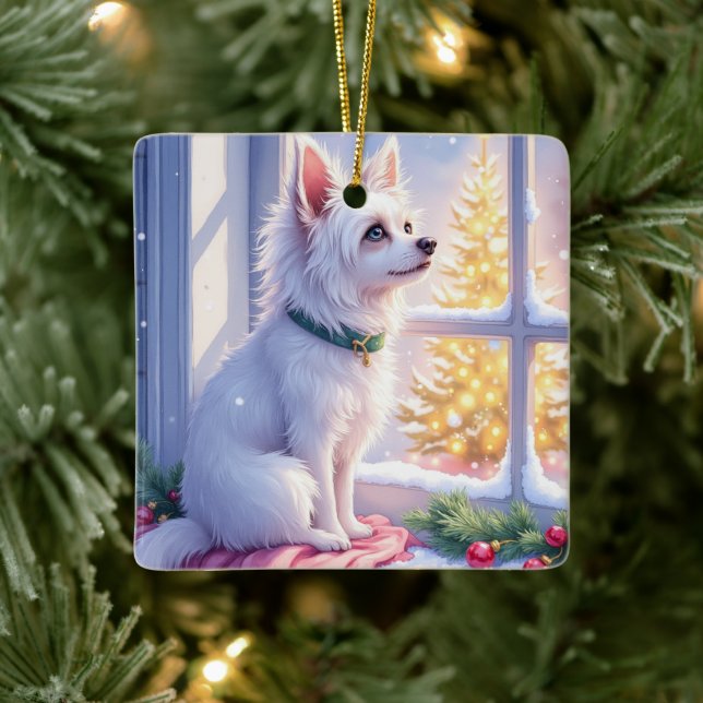 Ornamento De Cerâmica Cozy Maltese by Snowy Window Christmas Dog Art (Árvore)