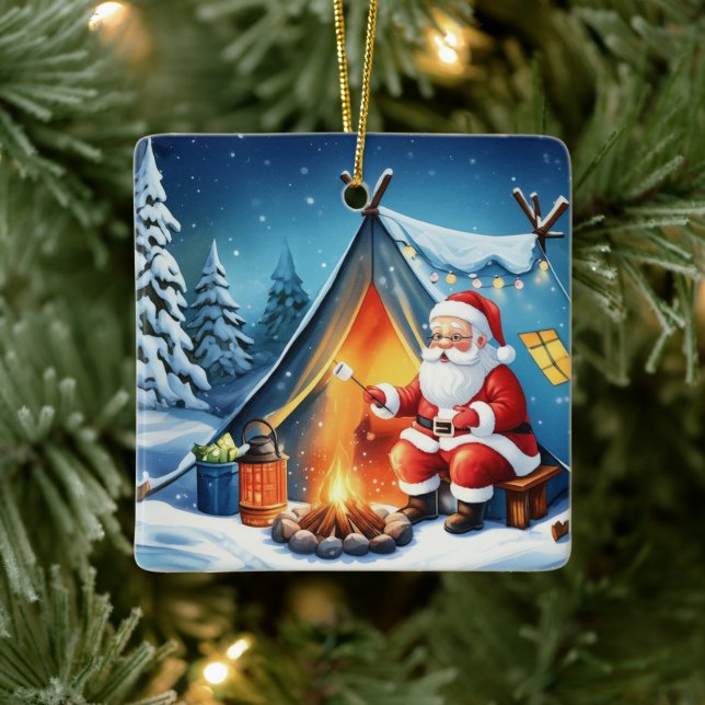 Ornamento De Cerâmica Cozy Santa Winter Camping Adventure (Árvore)
