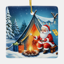 Ornamento De Cerâmica Cozy Santa Winter Camping Adventure