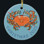 Ornamento De Cerâmica Crab Christmas Lights Crustacean Beach Cerâmica Or<br><div class="desc">Um caranguejo embrulhado em luzes de Natal em vermelho e verde. Excelente para pescadores,  amantes do oceano ou Natal temido náutico. A ilustração perfeita desenhada à mão para ajudar a celebrar as férias deste ano!</div>