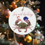 Ornamento De Cerâmica Crab Christmas Watercolor Crustacean<br><div class="desc">Este design pode ser personalizado na área fornecida pela alteração da foto e/ou do texto. Ou pode ser personalizado clicando em Personalizar este Modelo e, em seguida, escolhendo o clique para personalizar mais a opção e excluir ou alterar a cor do plano de fundo, adicionar texto, alterar a cor ou...</div>