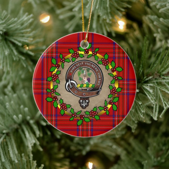 Ornamento De Cerâmica Crachá Burnett Clan & Tartan Personalizado Xmas (Árvore)
