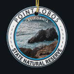Ornamento De Cerâmica Crachá da Reserva Natural do Estado de Point Lobos<br><div class="desc">Design fotorealista Point Lobos. O mar próximo a Point Lobos é considerado um dos melhores locais para mergulhar em mergulho na Península de Monterey e ao longo da costa da Califórnia.</div>