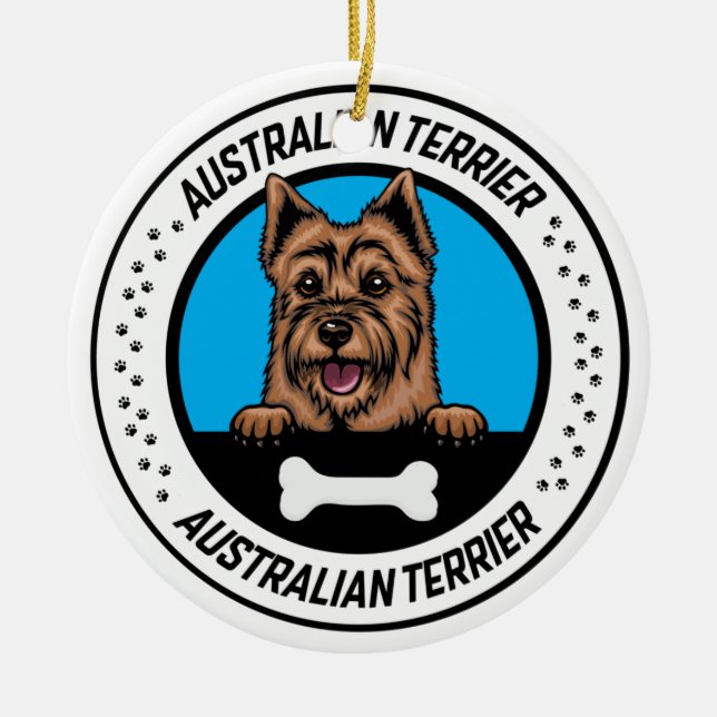 Ornamento De Cerâmica Crachá de Ilustração Terrier Peeking da Austrália (Frente)