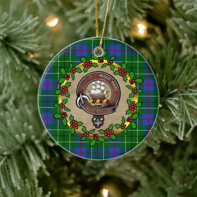 Ornamento De Cerâmica Crachá Duncan Clan & Tartan Personalizado Xmas (Árvore)