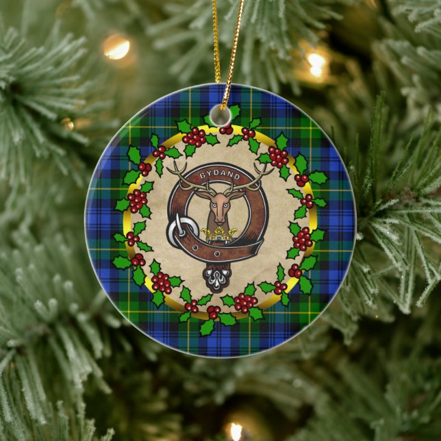 Ornamento De Cerâmica Crachá Gordon Clan & Tartan Personalizado Xmas (Árvore)