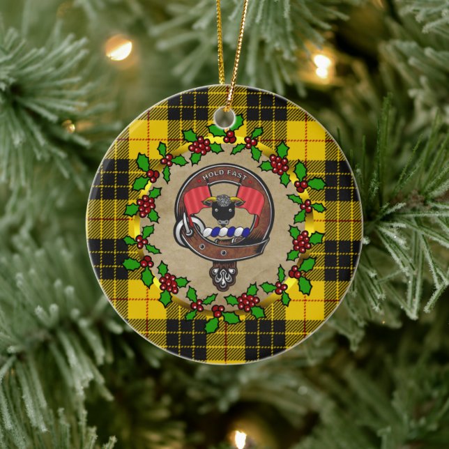Ornamento De Cerâmica Crachá MacLeod Clan e Tartan Natal Personalizado (Árvore)