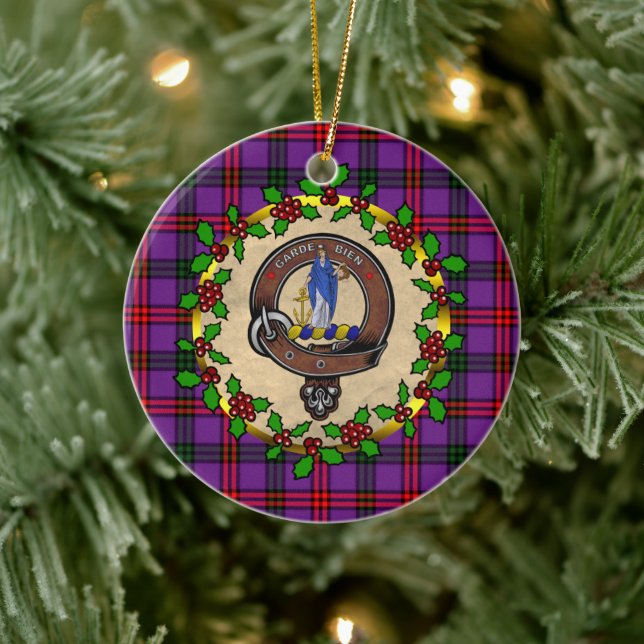 Ornamento De Cerâmica Crachá Montgomery e Natal Personalizado do Tartan (Árvore)