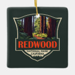 Ornamento De Cerâmica Crachá Retroativo da Ilustração do Parque Nacional<br><div class="desc">Trabalho de arte de vetor de Sequoia. O parque protege grandes pradarias,  carvalhos,  rios selvagens e 40 milhas de costa robusta.</div>