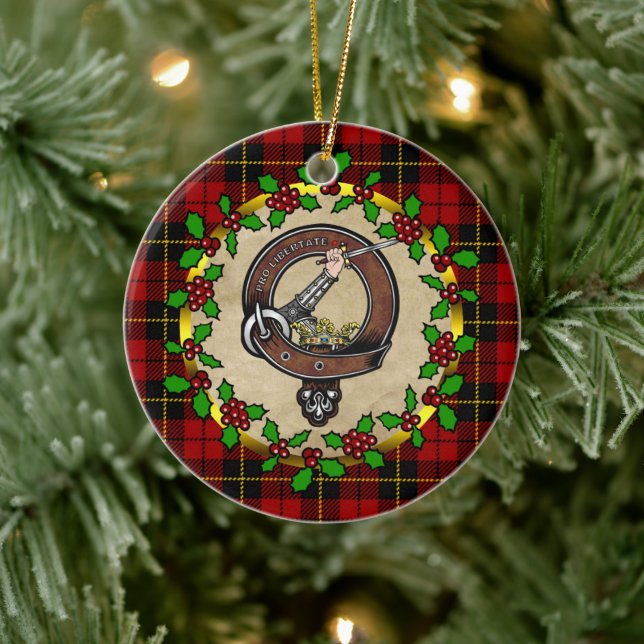 Ornamento De Cerâmica Crachá Wallace Clan & Tartan Personalizado Xmas (Árvore)