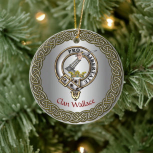 Ornamento De Cerâmica Crachá Wallace Clan/Thistle Tartan Personalizado