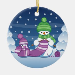 Ornamento De Cerâmica Crafty Snowman a tricotar Scarf