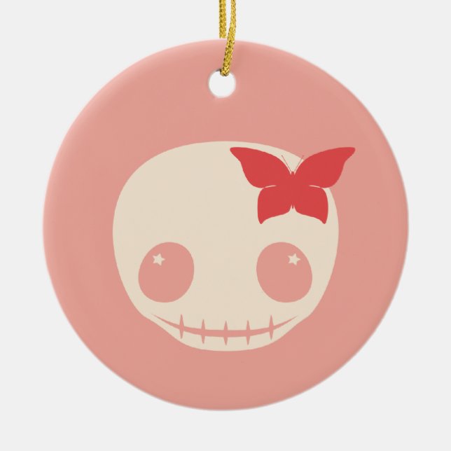 Ornamento De Cerâmica Crânio cor-de-rosa bonito (Frente)