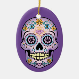 Ornamento De Cerâmica Crânio de Açúcar Roxo