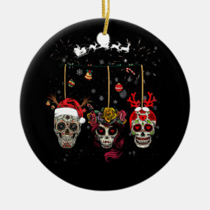 Ornamento De Cerâmica Crânio De Flor Mexicano No Natal