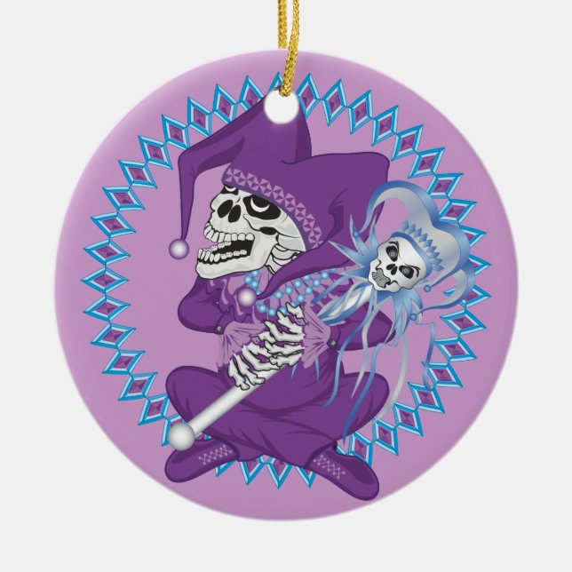 Ornamento De Cerâmica Crânio de Jester Bonito (Frente)