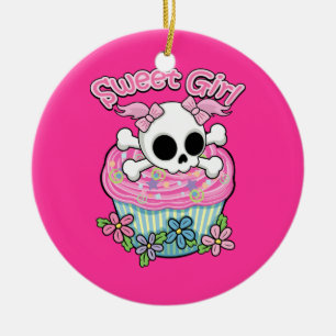 Ornamento De Cerâmica Crânio de Menina Doce