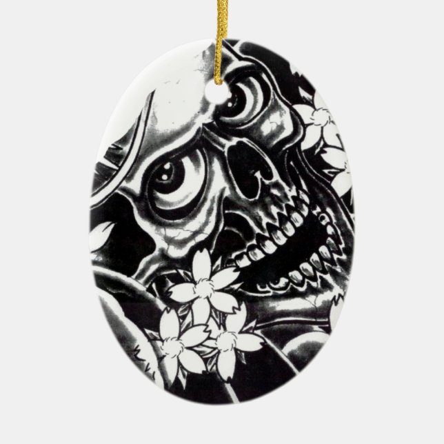 Ornamento De Cerâmica Crânio de tatuagem (Frente)