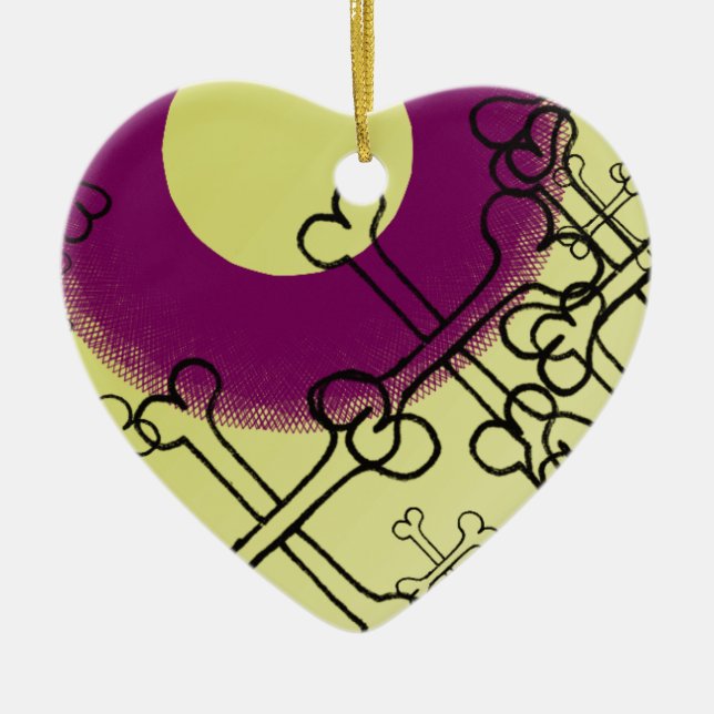 Ornamento De Cerâmica crânio e osso roxo gótico (Frente)
