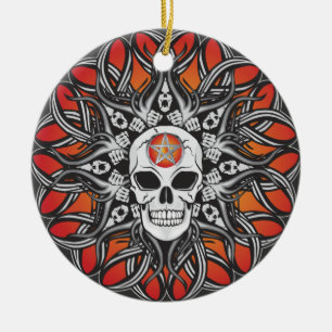 Ornamento De Cerâmica Crânio Gótico - Laranja