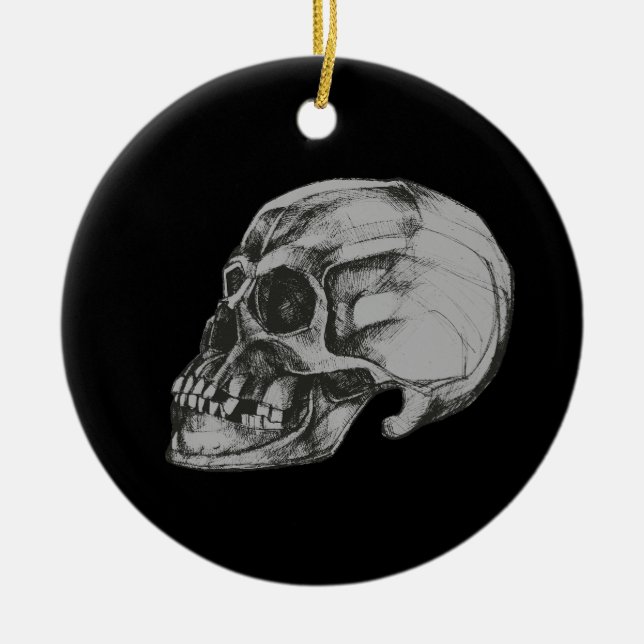 Ornamento De Cerâmica Cranio & Ossos Halloween (Frente)