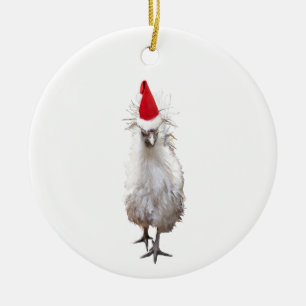 Ornamento De Cerâmica Crankie Silkie Bantam Chicken Santa Hat Natal