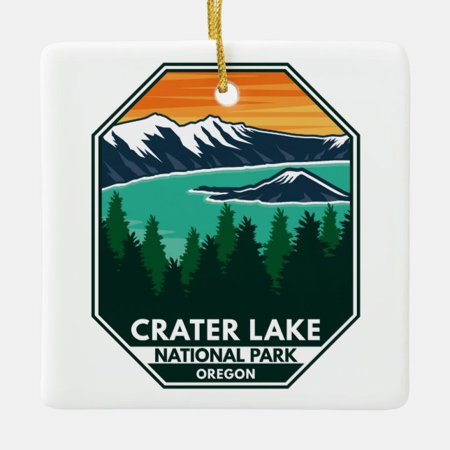 Ornamento De Cerâmica Crater Lake National Park Elk Retro Compass Emblem (Frente)