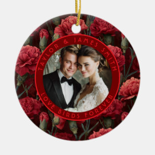 Ornamento De Cerâmica Cravo Vermelho Atemporal Brilho Floral Casamento