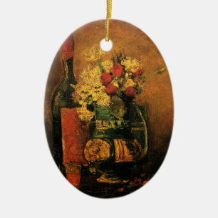 Ornamento De Cerâmica Cravos, Rosas e uma garrafa de Vincent van Gogh