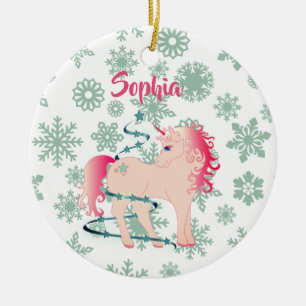 Ornamento De Cerâmica Crê de Natal de Uma Menina Justa do Unicórn Person