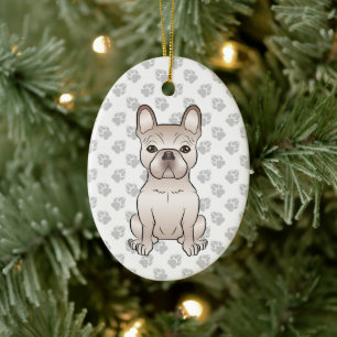 Ornamento De Cerâmica Cream Buldogue Francês / Francês Cachorro e Text