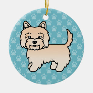 Ornamento De Cerâmica Cream Cairn Terrier Cartoon Dog Ilustração Azul