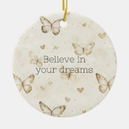 Ornamento De Cerâmica Cream Hearts Butterflies Christmas