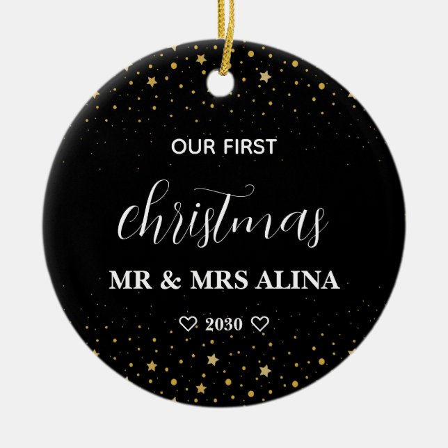 Ornamento De Cerâmica Create Your Own Our First Christmas Married (Frente)