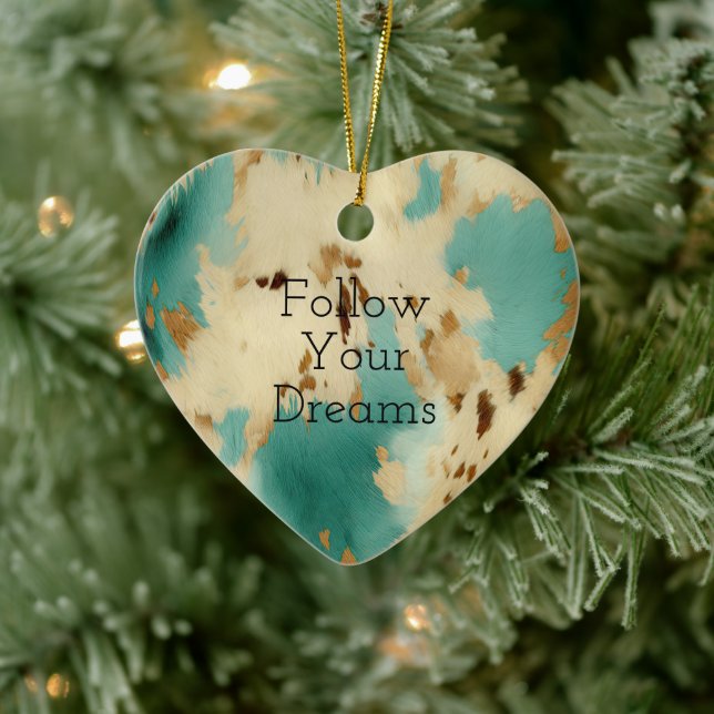 Ornamento De Cerâmica Creme Dourado Turquoise Cowhide Animal (Árvore)