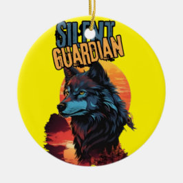 Ornamento De Cerâmica Crepúsculo Místico: Lobo Azul em um Horizonte Fier