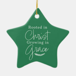 Ornamento De Cerâmica Crescendo em Graça Estrela de Natal Verde e Branca