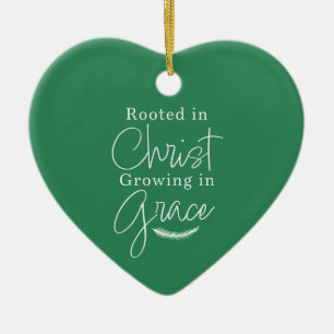 Ornamento De Cerâmica Crescendo em Graça Verde e Branco Coração Natal
