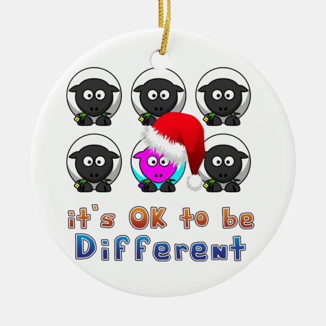 Ornamento De Cerâmica Criação Online de Ovinos Diferentes de Natal (Frente)