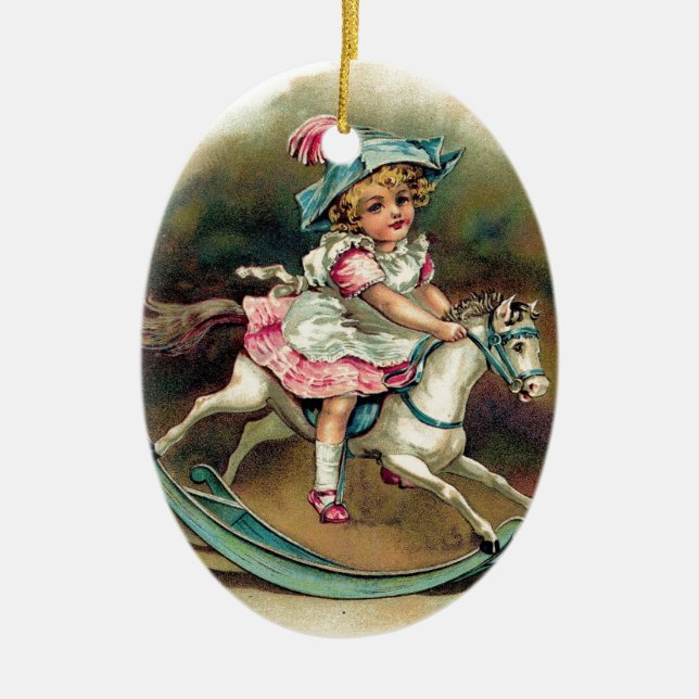 Ornamento De Cerâmica Criança bonito de colheita em shabbychic, cavalo d (Frente)