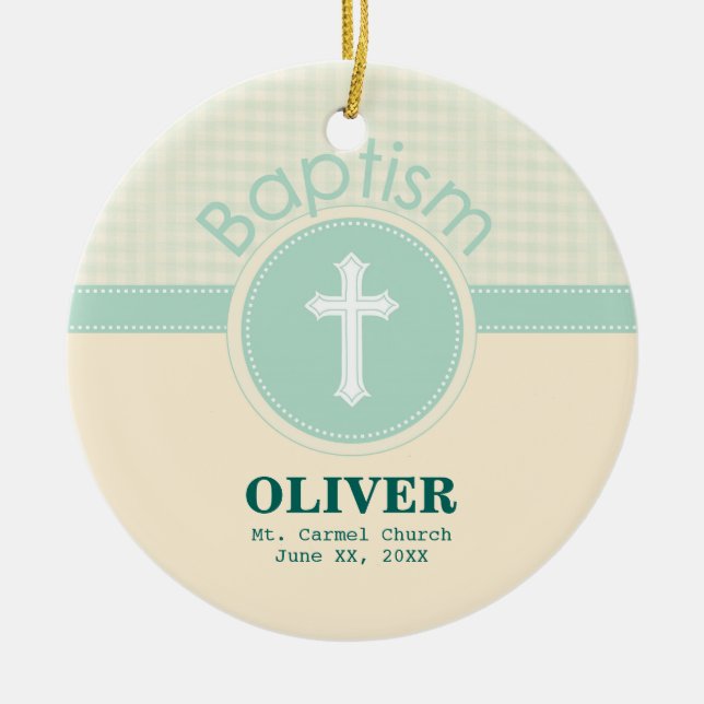 Ornamento De Cerâmica Criança de Deus, Batismo, Sexo Verde Neutro (Frente)
