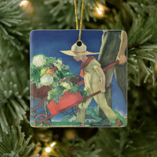 Ornamento De Cerâmica Criança do vintage, jardinagem orgânica; Jardim 