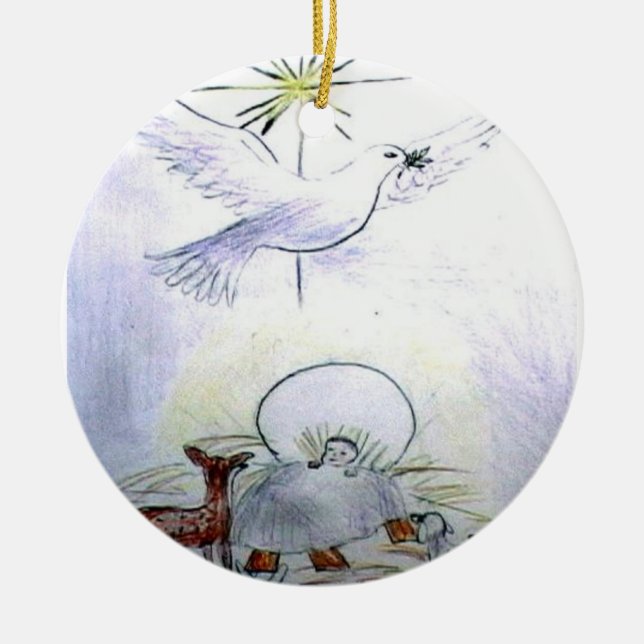 Ornamento De Cerâmica criança jesus da pomba (Frente)