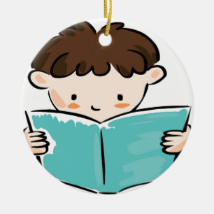 Ornamento De Cerâmica Criança que lê um livro