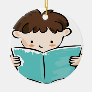 Ornamento De Cerâmica Criança que lê um livro