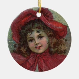 Ornamento De Cerâmica Criança Vitoriana Red Hat Girl Retrai Ar