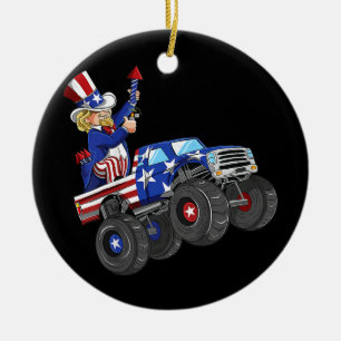 Ornamento De Cerâmica Crianças 4 de julho Tio Sam Monster Truck