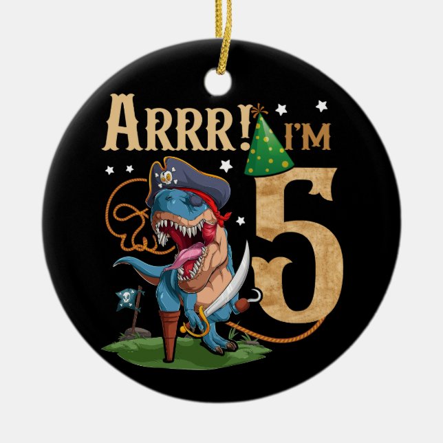 Ornamento De Cerâmica Crianças 5 de aniversário Camisa Garoto De 5 Anos  (Frente)