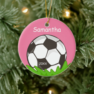 Ornamento De Cerâmica Crianças - Esfera de Futebol Personalizada Rosa